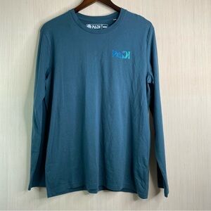 PADI Men's Long Sleeve Stingray Coral Graphic T-Shirt Teal Blue Small